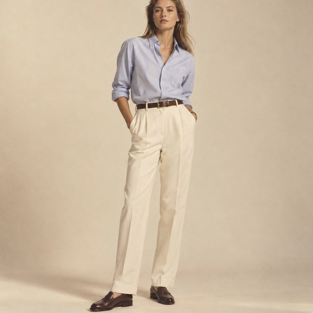 Vintage Lands End Wool Dress Pants Pleated 14 P Ivory Heritage Old Money Cabin